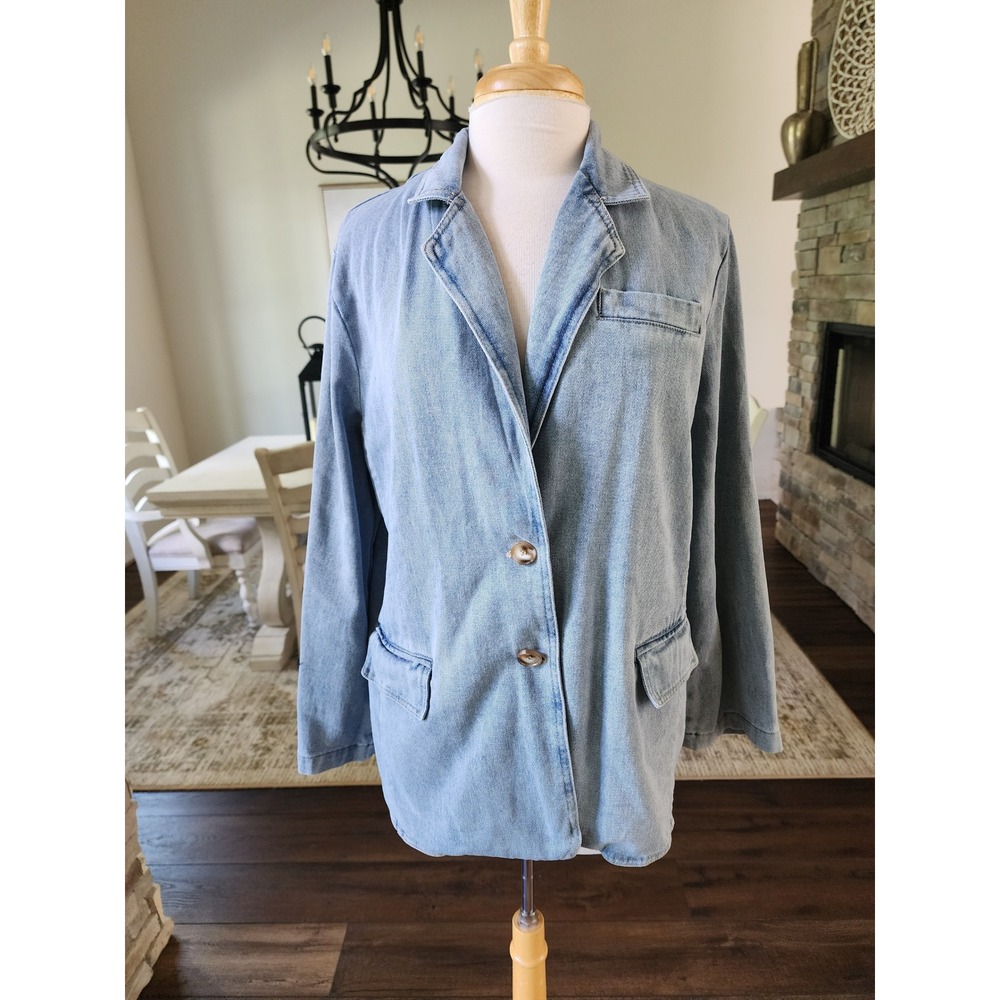 Entro Boutique Womens Light Wash Denim Blazer Jacket Size M‎ 100% Cotton Blue - Picture 2 of 9